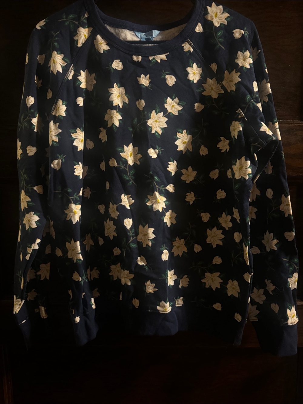 Draper James Navy Crewneck Sweater Shirt with Cream Floral Print, NWT